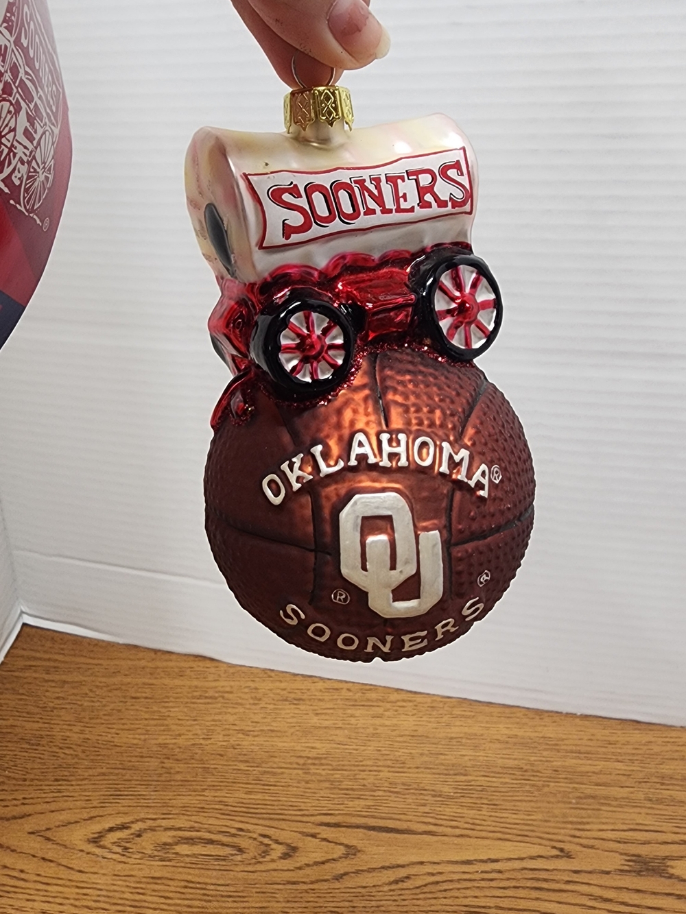 University of  OklahomaGlass Ornament - Red and White